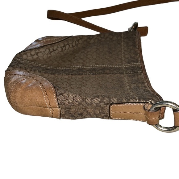 COACH Tan & Brown Signature Mini C Logo Crossbody Shoulder Bag Baguette - Picture 7 of 10